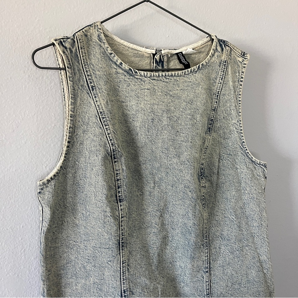 H&M Light Acid Wash A-line Denim Shift Sleeveless Twill Short Dress Medium - Picture 3 of 9